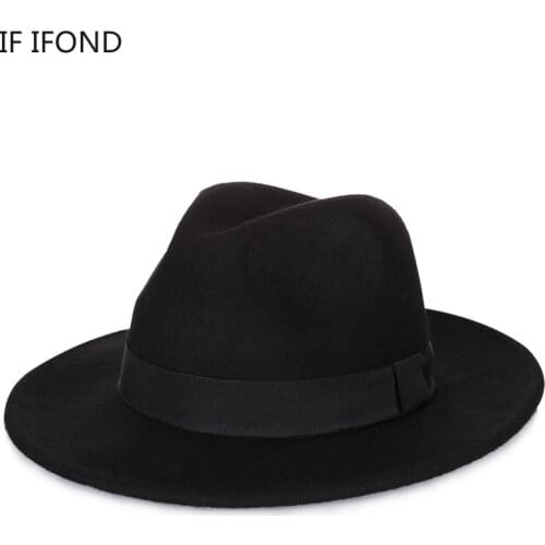 High Quality Wool Fedoras Hat Vintage Wide Brim Trilby Felt Jazz Hats For Women Men Autumn Winter Church Caps