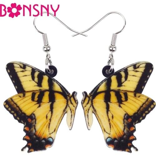 Bonsny Acrylic Papilio Machaon Butterfly Earrings Big Dangle Drop Symmetric Insect Jewelry For Women Girls Ladies Teen Gift Bulk
