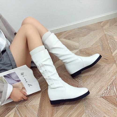 Shoes Black Pink White Winter Warm Plush Knee High Boots Women Comfy Flat Heel Snow Boots Slip on Platform Woman Long Boots 2021