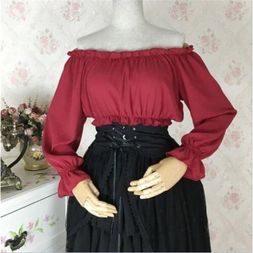 Woman Medieval Lolita Tops Off Shoulder Chiffon Party Cosplay Costumes Princess Short/Long Sleeve Blouse D231
