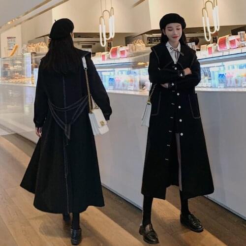 Black Long Trench Coat Women Spring Autumn Single Breasted Loose Casual Elegant Korean Style Belt Windbreaker Outerwear 8805