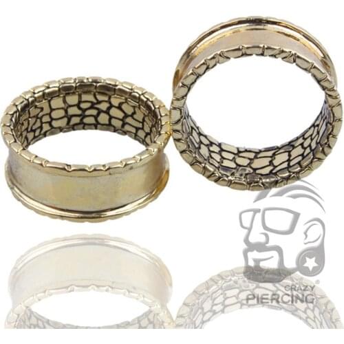 1 Pair Brass Snakeskin Gold Brass Flesh Ear Tunnel Plug Ear Expander Organic Earrings Ear Stretcher Body Pier 6mm to 25mm