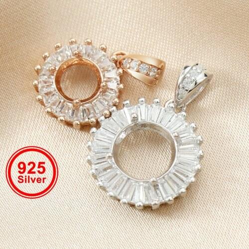 4-12MM Round Bezel Rose Gold Silver Gems CZ Stone Solid 925 Sterling Silver Prong Pendant Charm Settings 1411227