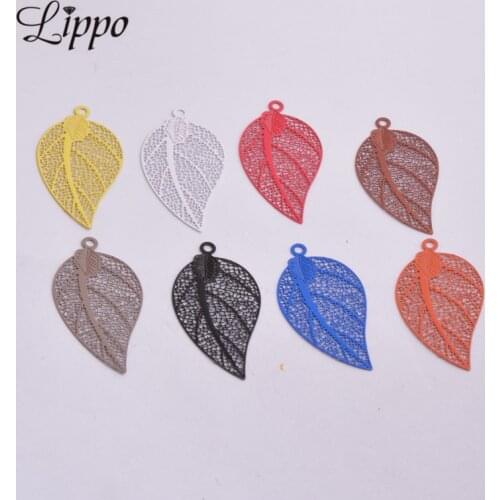 50pcs AA2227 Painted Charms Leaf Colorful Brass Charm Blue Plant Leaves Pendants DIY Jewelry Findings