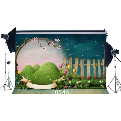 Photography Backdrops Fairy Tale Cartoon Mysterious Flower Vine Wooden Fence Easter Seamless Portraits Background