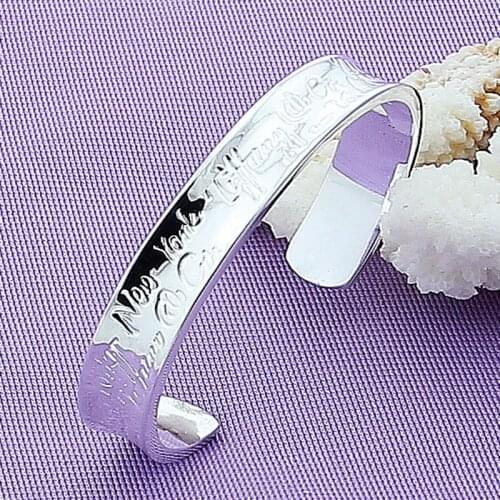 DOTEFFIL 925 Sterling Silver 10mm Sculpture Letter Bangle Bracelet For Woman Wedding Engagement Fashion Charm Party Jewelry