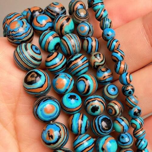 4 6 8 10mm Blue Malachite Round Stone Beads Loose Spacer Beads For Jewelry DIY Making Bracelet Earrings Accessories 15''Inches