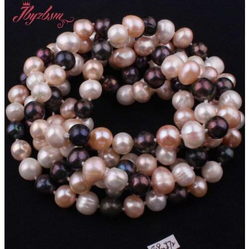 7-9mm Nearround Multicolor Freshwater Pearl Natural Stone Beads For Woman Christmas Gift Fashion Handwork Knot Necklace 45"