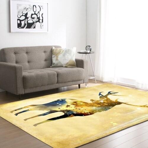 Beautiful Cartoon Deers Decoration Big Carpets Nordic Style Fashion Living Room Area Rug Anti Slip Soft Flannel Carpet Mats Rugs