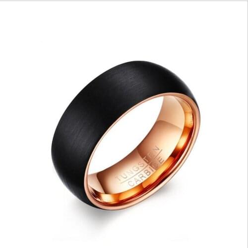 European and American popular jewelry wholesale 8MM tungsten steel ring black + rose gold