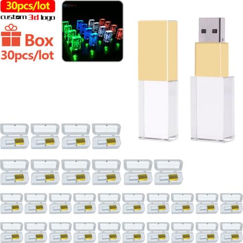 30pcs/lot Free logo Crystal Flash Drive Pendrive 128gb 64gb 32gb 16gb Pen Drive 2.0 USB Stick Disk Key Memory for Photography