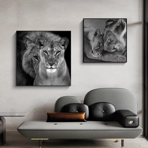Wild Animal Lion Canvas Painting Prints Modern Black and White Art Poster Nordic Home Living Room Decoration Wall Picture Cuadro