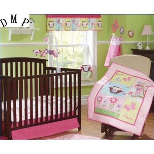 7PCS Baby Cot Crib Bedding set for girl Comforter,toddler bedding (4bumper+duvet+bed cover+bed skirt)