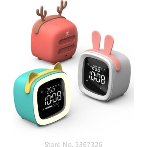 Cute Cartoon TV Alarm Clock Multifunctional Bedside Night Light Chargeable Student Child Alarm Clock