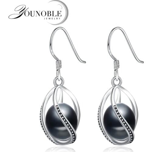 Fashion Cage Earrings For Women,cute Real 925 Sterling Silver Natural Freshwater Black Pearl Earring Girls Birthday Gift