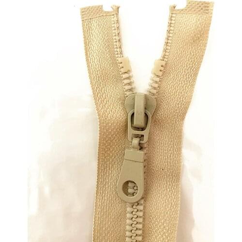 2pcs, 5 # 25cm (10inch) Beige Detachable Resin Zipper with Open End Automatic Eco Lock Plastic Zipper for Sewing Suit
