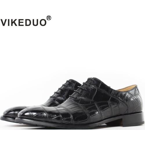 Vikeduo 2020 Handmade Italy Crocodile Skin Mens Oxford Shoes Wedding Party Dance Dress Casual Alligator Male Genuine Leather