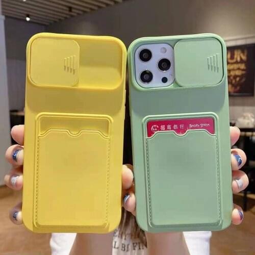 Full Cover Back & Camera Silicone Phone Case For iPhone 12 11 Pro Max XR X XS Max 7 8 Plus SE Slide Lens Card Slot Shell