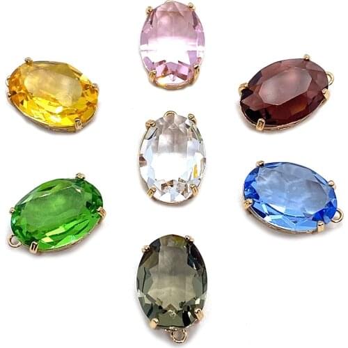 Natural Stone Crystal Pendant Oval Faceted Colorful Necklace Pendant DIY Handmade Jewelry Earring Making Supplies 2 Pieces