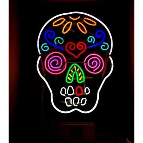 Neon Sign Tattoo Skull Bar Neon light Beer Bar Neon Wall Sign Window Coffee Lamp Decorate Home color Handmade Real glass TUBE