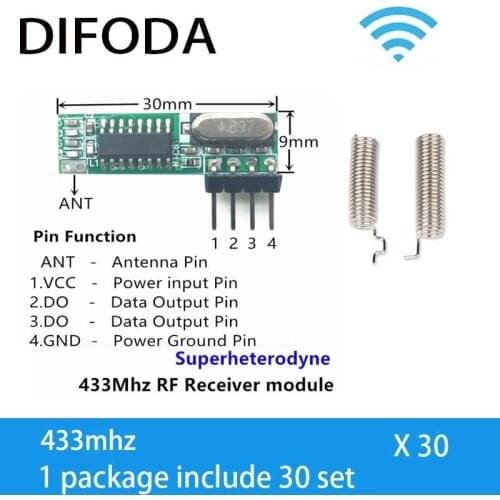 30 set 433 Mhz rf-modul Upgraded Fvr WL101-341 Superheterodyne 433 mhz Wireless Receiver Module and 2 * Antenna DIFODA