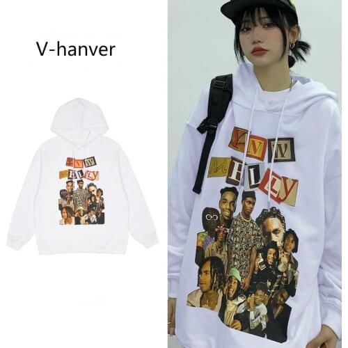 Autumn Streetwear White Tops Girls White Gothic Oversized Hoodie Streetwear Womens hip-hop Cool Couple High Street Sweatshirts