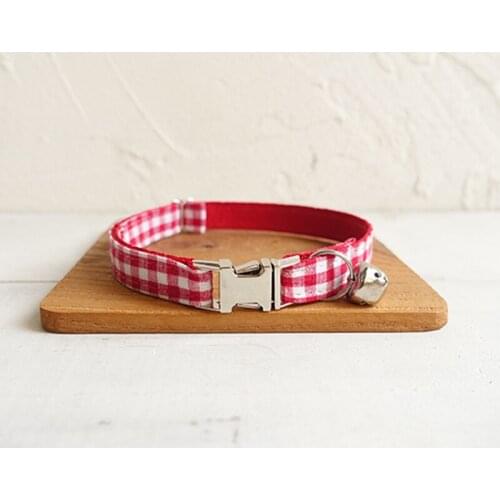 Pet Small Dog Collar THE RED YUMMY PLAID Adjustable Cat Nameplate ID 2 Sizes Poly Satin And Nylon Cat Collar Sash Small Bell