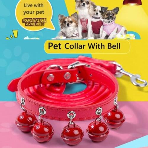 Cat Collar With 5 Bells Collar For Cats Kitten Small Dog Puppy Neck Strap Safety Chihuahua Necklace Optional traction rope