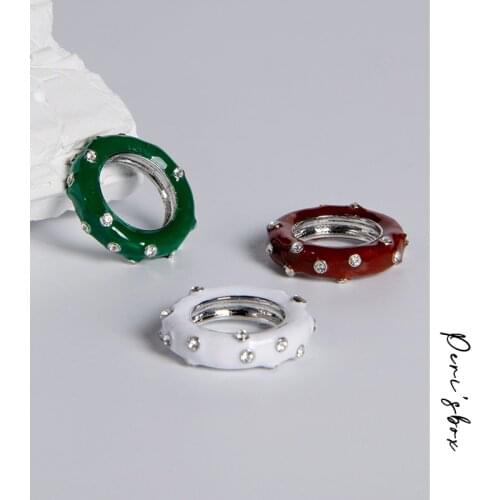 PerisBox Wholesale Chunky Handmade Colorful Enamel Ring With Micro Rhinestones For Women Stackable Zinc Alloy Drip Oil Rings