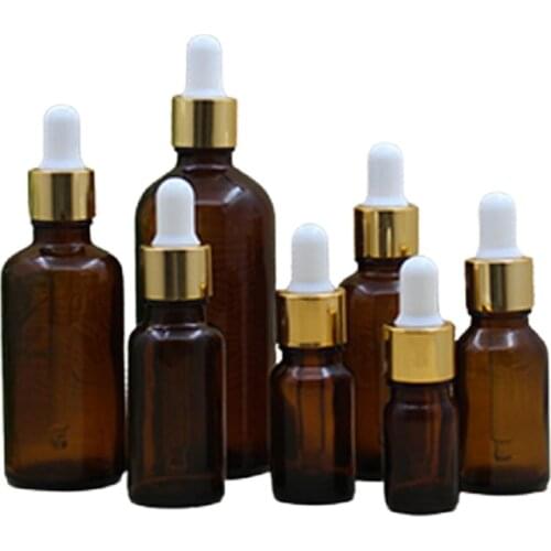 10ml 15ml 20ml 30ml 50ml 100ml Brown Cosmetic Packaging Dropper Vials White Rubber Top Empty Glass Essential Oil Pipette Bottle