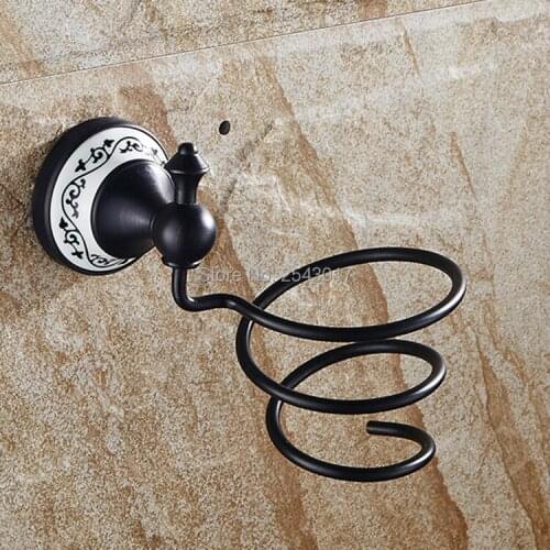 Solid Brass Bathroom Accessories Hair Dryer Rack Wall Mounted Copper Brass Storage Holder Black Hair Dryer Storage ZR2530