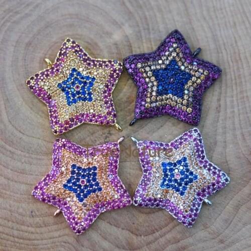 Amazing Star Zircon Paved Jewelry Multi Color Beads Pendant Metal Electroplated Copper Connectors In 23.4*21.8 mm PC6790
