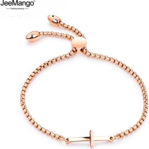 JeeMango Simple Student Cross Bracelet Friendship Personalized Lettering Jewelry Birthday Gifts Can Be Adjusted Length JB17097