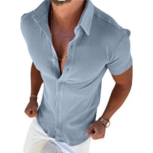 Men Lapel Shirts Vintage Solid Color New Casual 2021 Summer Loose Short Sleeve Button Shirt Tops Men Clothing Fashion Streetwear