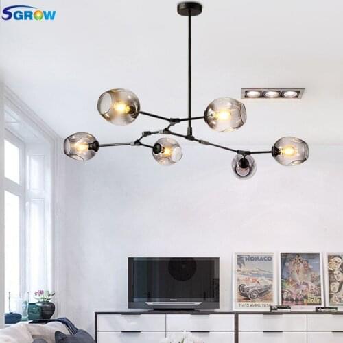 SGROW Modern Magic Bean Pendant Lights for Living Room Dinning Room Bedroom Lighting Fixtures Glass Lampshade Branch Led Lamps