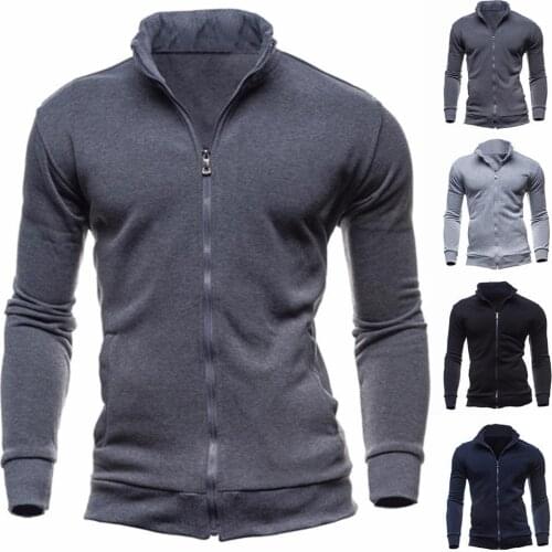 Chic Men Coat Solid Color Stand Collar Long Sleeve Zip Up Casual Coat Jacket Outwear Men Clothing Black 3XL мужская куртка 2021