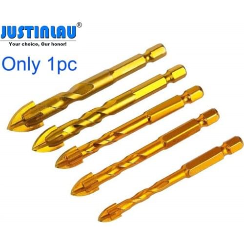 JUSTINLAU 1Pc Hex Shank Titanium Tungsten Drill Bit Carbide Tile Glass Cross Spear Head Drilling Cutter Tools 6/8/10/12mm