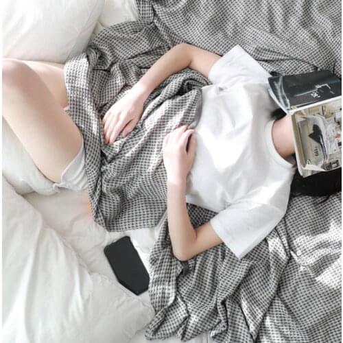 Pure Cotton Waffle Sofa Bed Lace Towel Blanket For Travel Office Single Double Air Condition Thin Bedding Coverlet Blankets