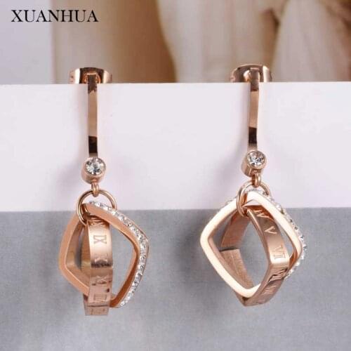 XUANHUA Stainless Steel Jewelry Woman Geometric Earrings Pendants Long Earrings For Women Fashion Jewelry Accessories