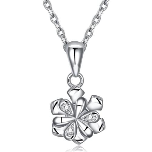 ZEMIOR 925 Sterling Silver Pendant Necklace For Women Fashion Flowers Can Rotate Cubic Zirconia Necklace Party Fine Jewelry