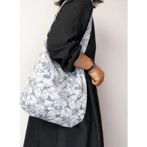 Jacquard Fabric Womens Shoulder Bag Vintage Flower Ladies Cloth Tote Shopping Bags Female Underarm Shopper Bag Purse Handbags