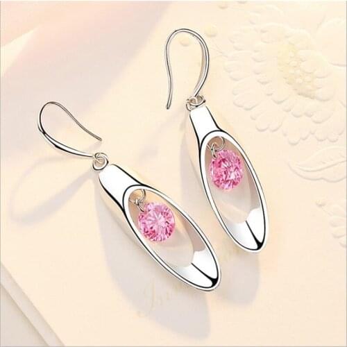 Luxury Crystal Pink Calla Flower Earrings For Women Jewelry Trendy Sterling 925 Silver Earrings Lady Hooks Accessories Gift