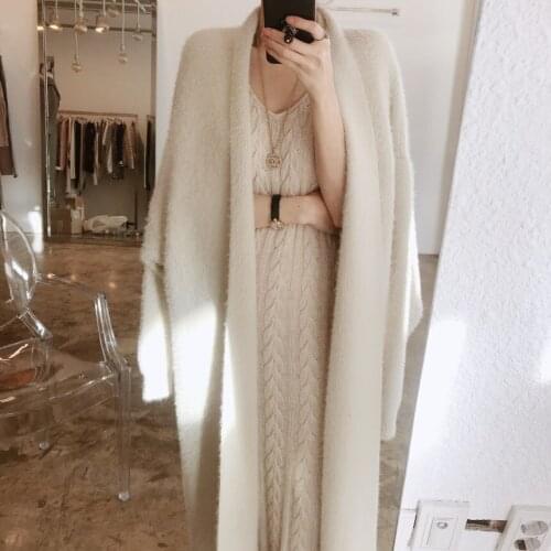 Women Cardigan Coat Imitation Mink Cashmere Soft Autumn Winter Loose Knitwear Outerwear Office Lady Elegant Knit Sweater