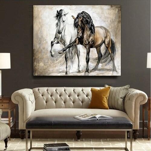 Animal Brown Horse Canvas Poster Wall Art Print Painting Retro Nostalgia Picture for Living Room Bedroom Decoration
