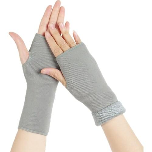 Winter Female Knit Acrylic Touch Screen Typing Mitten Autumn Women Plus Velvet Double Fingerless Writing Half Finger Glove J10