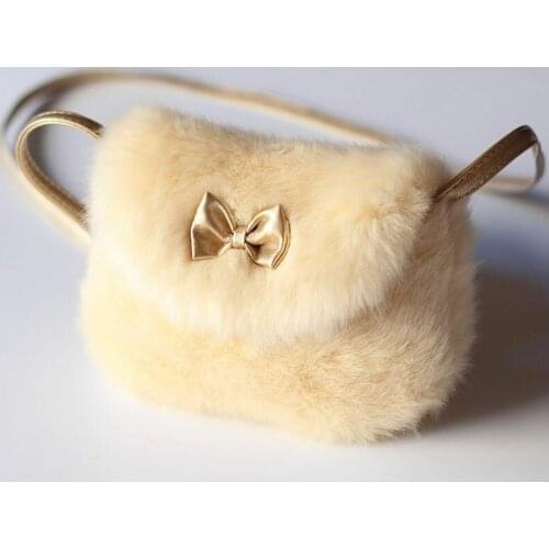 2020 Fashion Lovely Cute Fluff Girls Mini Bowknot Crossbody Bags Soft Fur Handbags Bag Purse Autumn Winter Kids Girls Bags