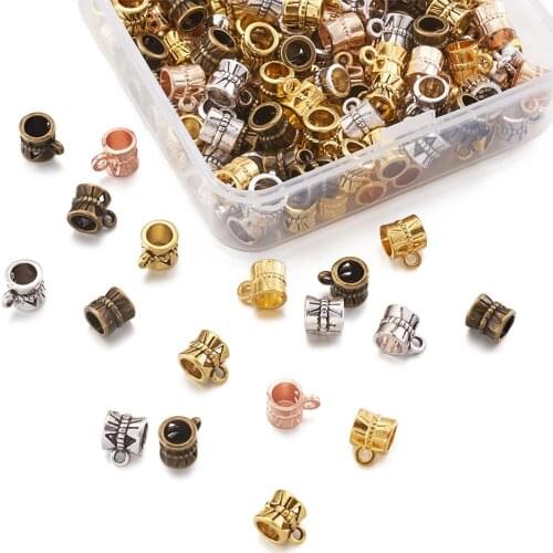 180pcs/Set Mixed Color Tibetan Style Alloy Hanger Links Barrel Column Bail Beads Connectors for Bracelet DIY Jewelry Making