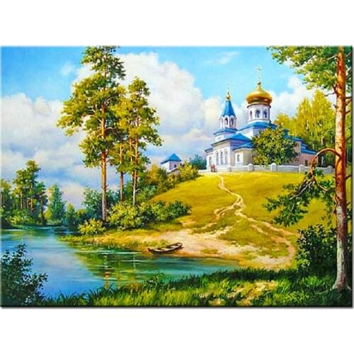 River House Landscape Diy Diamond Painting Landscape Cross Stitch Diamond Embroidery Home Decoration Diamond Mosaic Crafts