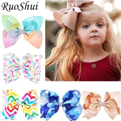 8 inch Rhinestone Big Large Grosgrain Ribbon Hair Bow Alligator Clips Barrette Bowknot Headwear Children Girls Hair Accessories
