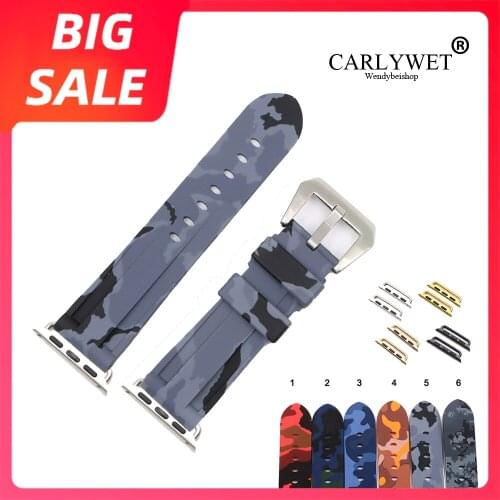 CARLYWET 38 40 42 44mm Top Camo Orange Waterproof Silicone Rubber Replacement Wrist Watch Band Strap For Iwatch Series 4/3/2/1